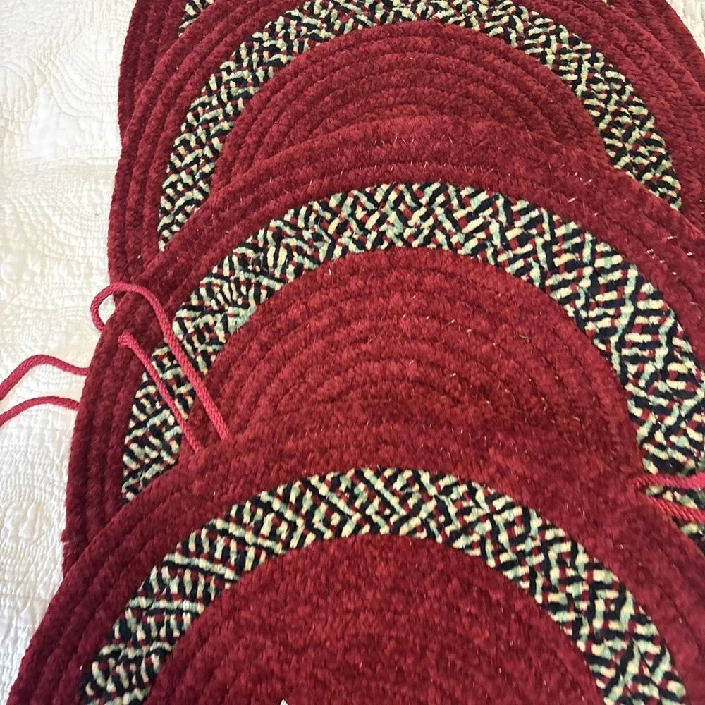 Vtg 4 Red Chenille Chair Pads 16